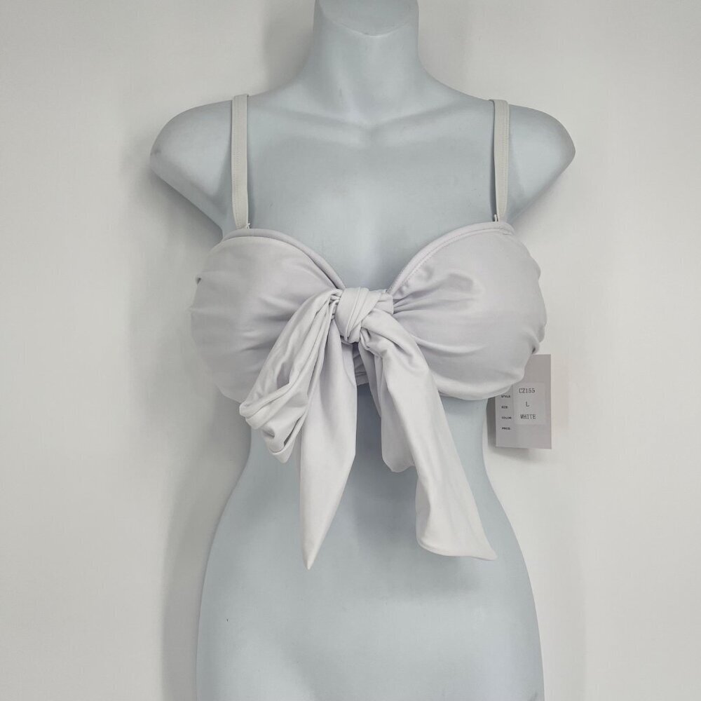 Unique Vintage Swim‎ White Bandeau Tie Front Bikini Top L